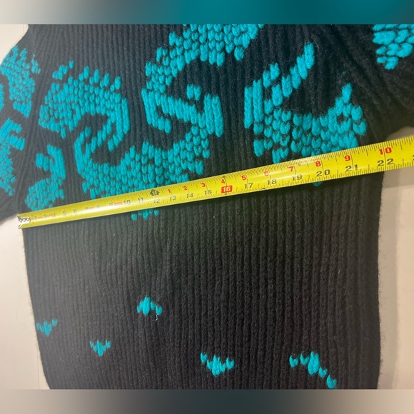 ESPRIT 80 Vintage 100% Wool knit Oversized Sweater Collared Black &Teal collar - Picture 6 of 11